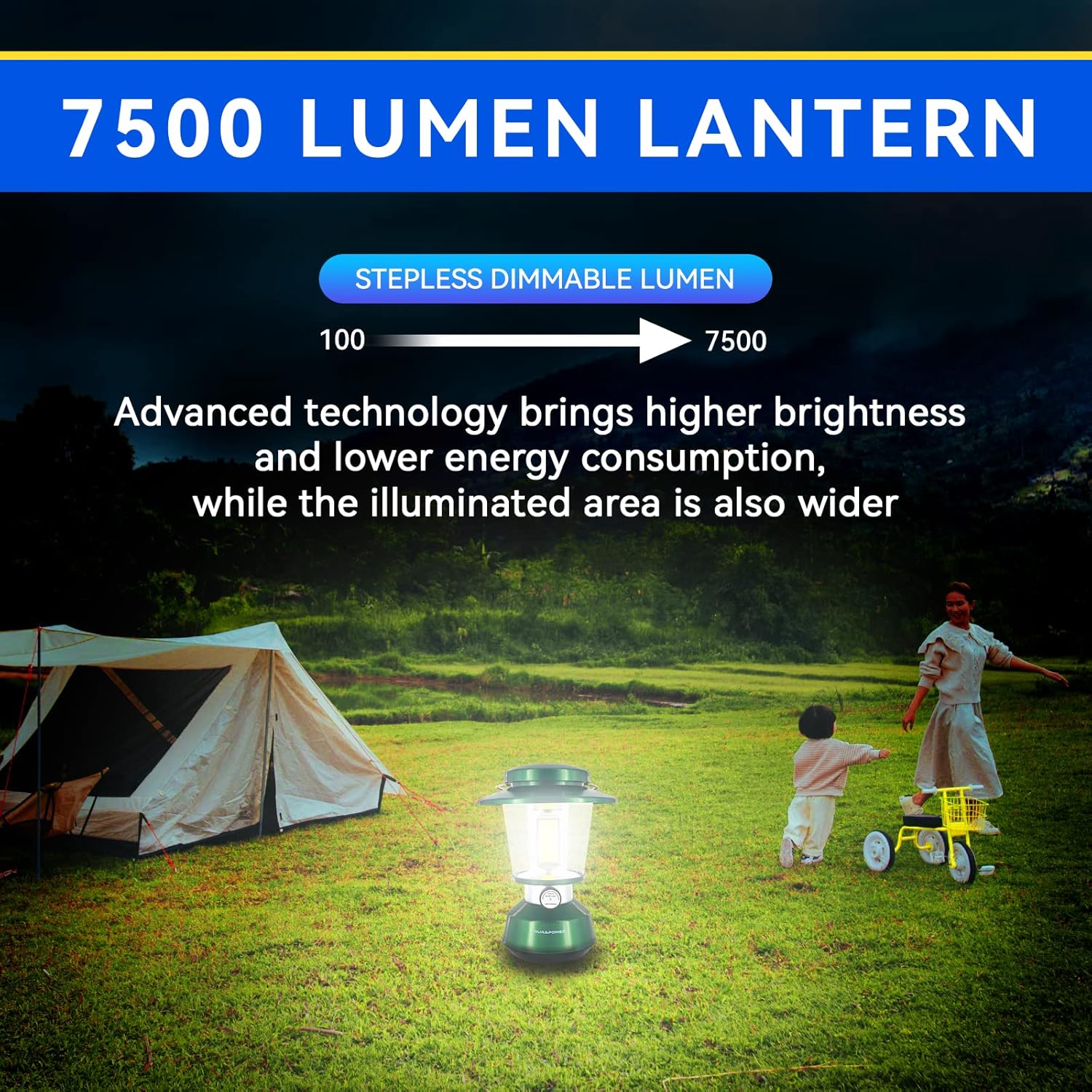 Durapower Rechargeable Camping Lantern,7500 Lumen Super Bright LED Camping Lantern, 7200 Mah Power Bank, IP44 Waterproof, 30 Hours, Portable Lantern for Hurricane, Power Outages - Image 2