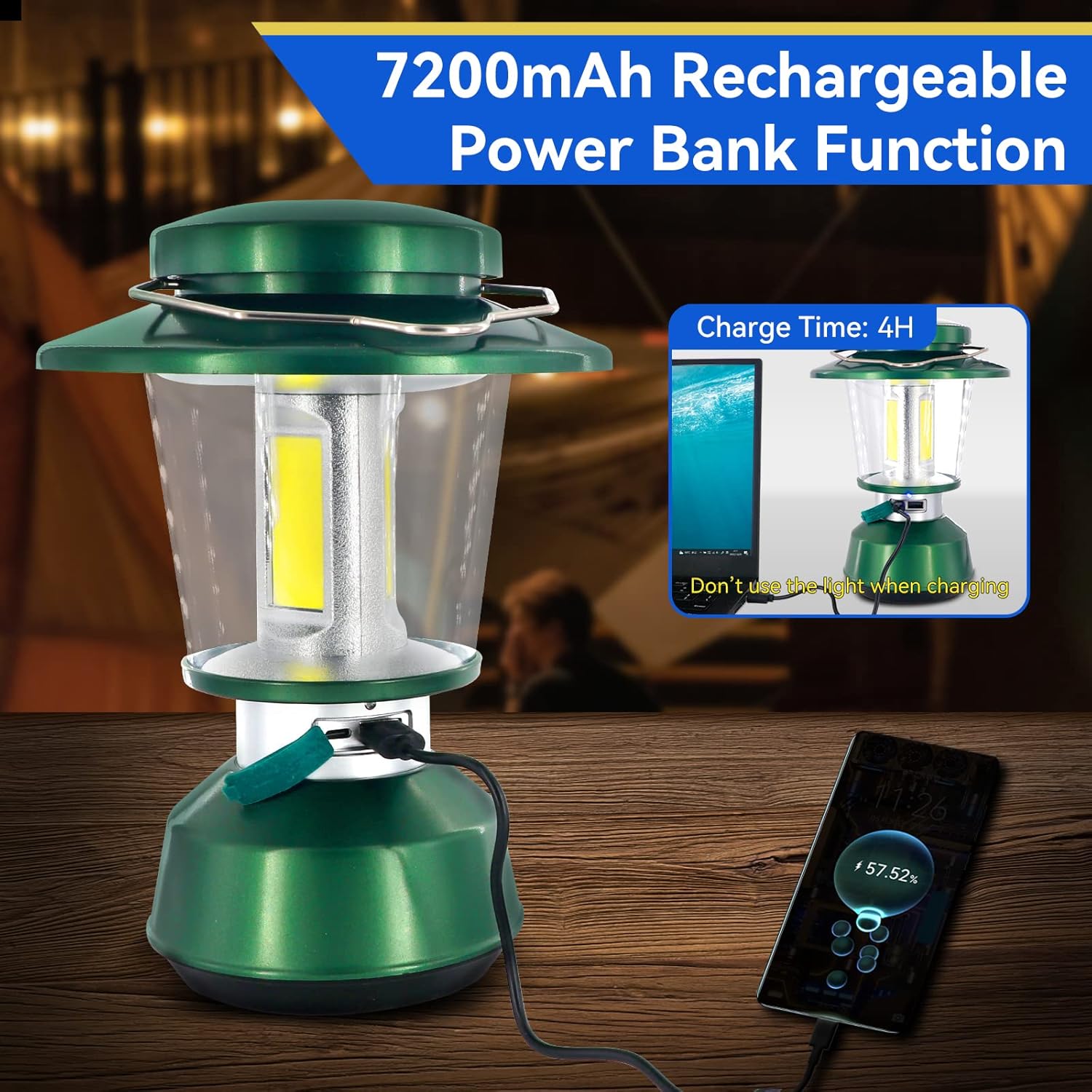 Durapower Rechargeable Camping Lantern,7500 Lumen Super Bright LED Camping Lantern, 7200 Mah Power Bank, IP44 Waterproof, 30 Hours, Portable Lantern for Hurricane, Power Outages - Image 4